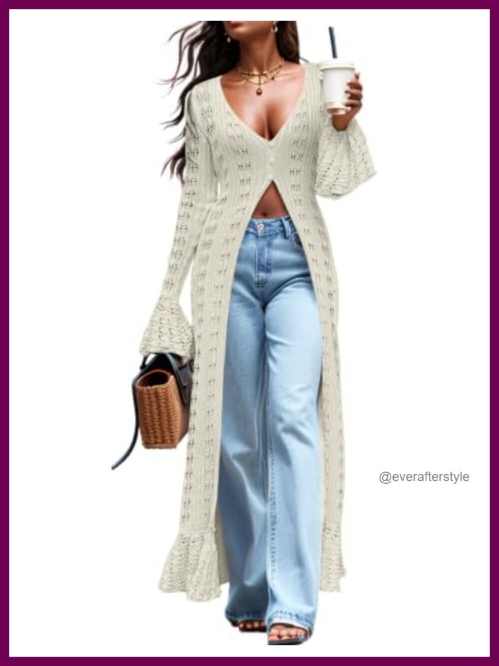 Crochet Lightweight Button-Up Long Duster Cardigan